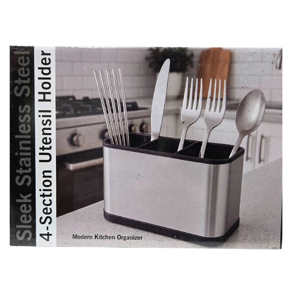 Stainless Steel Utensil Holder with Drain Holes – Cutlery Drainer/Knife & Spoon Organizer for Kitchen Counter or Sink