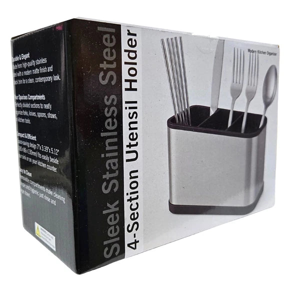 Stainless Steel Utensil Holder with Drain Holes – Cutlery Drainer/Knife & Spoon Organizer for Kitchen Counter or Sink