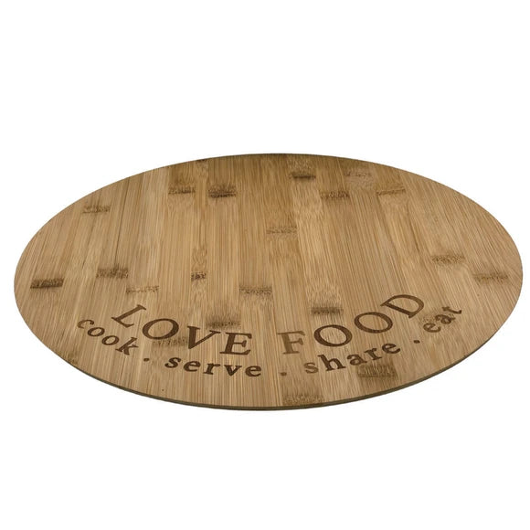 Rotating Bamboo Charcuterie Board, 13.75" Round Lazy Susan Cheese & Appetizer Platter – Love Food Engraved