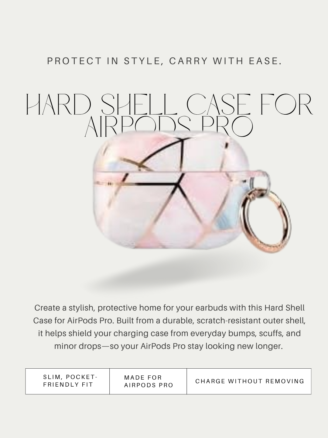 Hard Shell Case for AirPods Pro with Circle Clip/Keychain – Pink Stone (Fits AirPods Pro 1st & 2nd Gen)