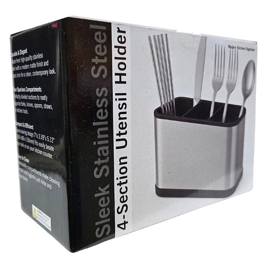 Stainless Steel Utensil Holder with Drain Holes – Cutlery Drainer/Knife & Spoon Organizer for Kitchen Counter or Sink