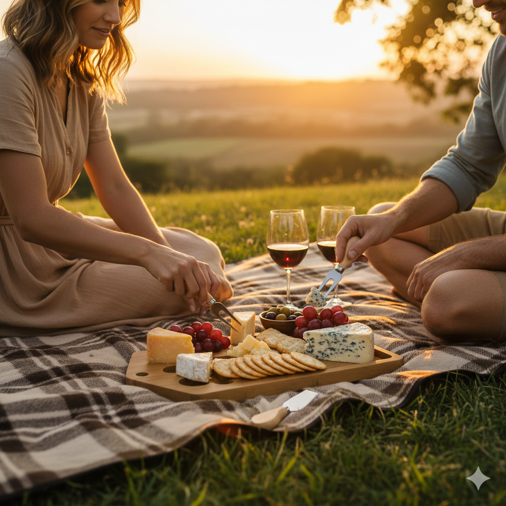 Cheese Server Board with Accessories Set – 13" x 7.5" Wooden Cheese Platter with 3 Stainless Steel Tools for Entertaining, Wine & Cheese Parties