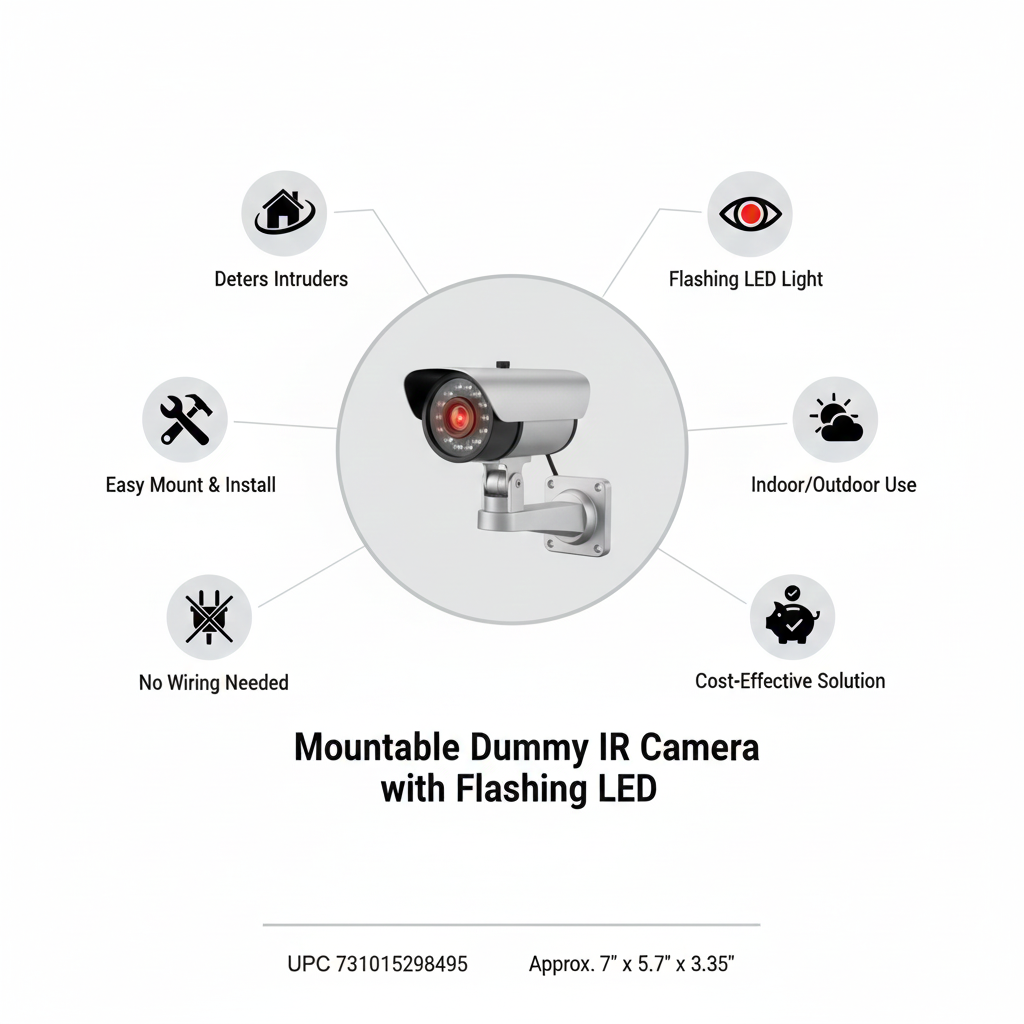 Realistic Dummy IR Security Camera with Flashing LED – Mountable Indoor/Outdoor Fake Surveillance Camera, Weather-Resistant Deterrent to Prevent Theft, Trespassers, Intruders & Unwanted Activity