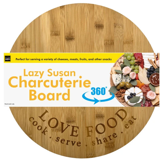 Rotating Bamboo Charcuterie Board, 13.75" Round Lazy Susan Cheese & Appetizer Platter – Love Food Engraved