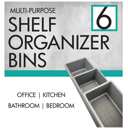 Kole Imports 6 Pack Multi-Purpose Shelf Organizers Assorted Size Non-Slip Office Kitchen