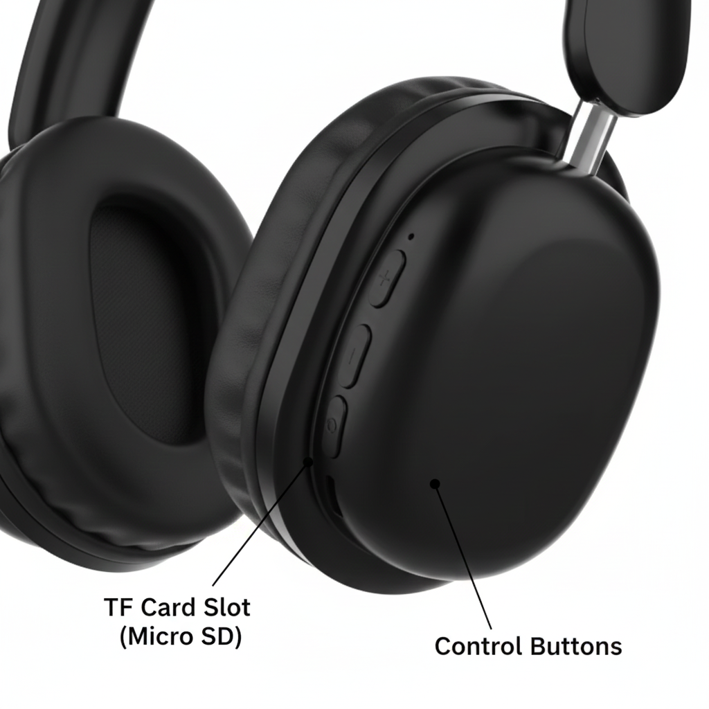 Bluetooth Headphones - Black/White, TF Card | Wireless Over-Ear Headset with TF Card Reader & Type-C Charging