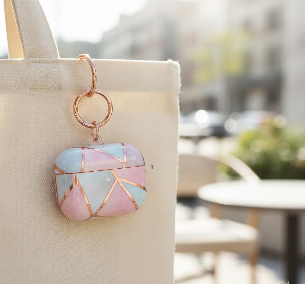 Hard Shell Case for AirPods Pro with Circle Clip/Keychain – Pink Stone (Fits AirPods Pro 1st & 2nd Gen)