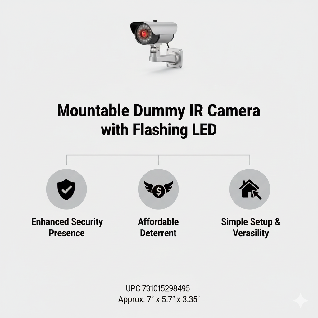 Realistic Dummy IR Security Camera with Flashing LED – Mountable Indoor/Outdoor Fake Surveillance Camera, Weather-Resistant Deterrent to Prevent Theft, Trespassers, Intruders & Unwanted Activity