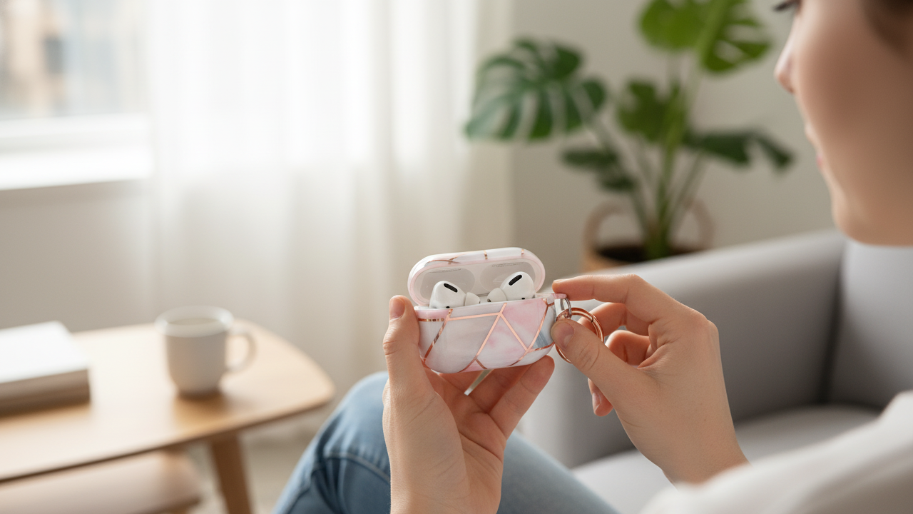 Hard Shell Case for AirPods Pro with Circle Clip/Keychain – Pink Stone (Fits AirPods Pro 1st & 2nd Gen)