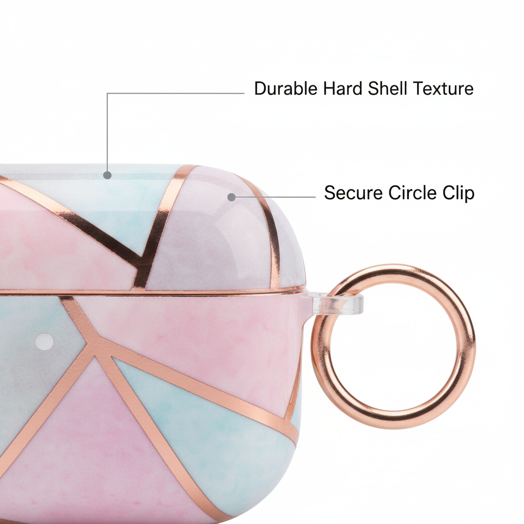 Hard Shell Case for AirPods Pro with Circle Clip/Keychain – Pink Stone (Fits AirPods Pro 1st & 2nd Gen)