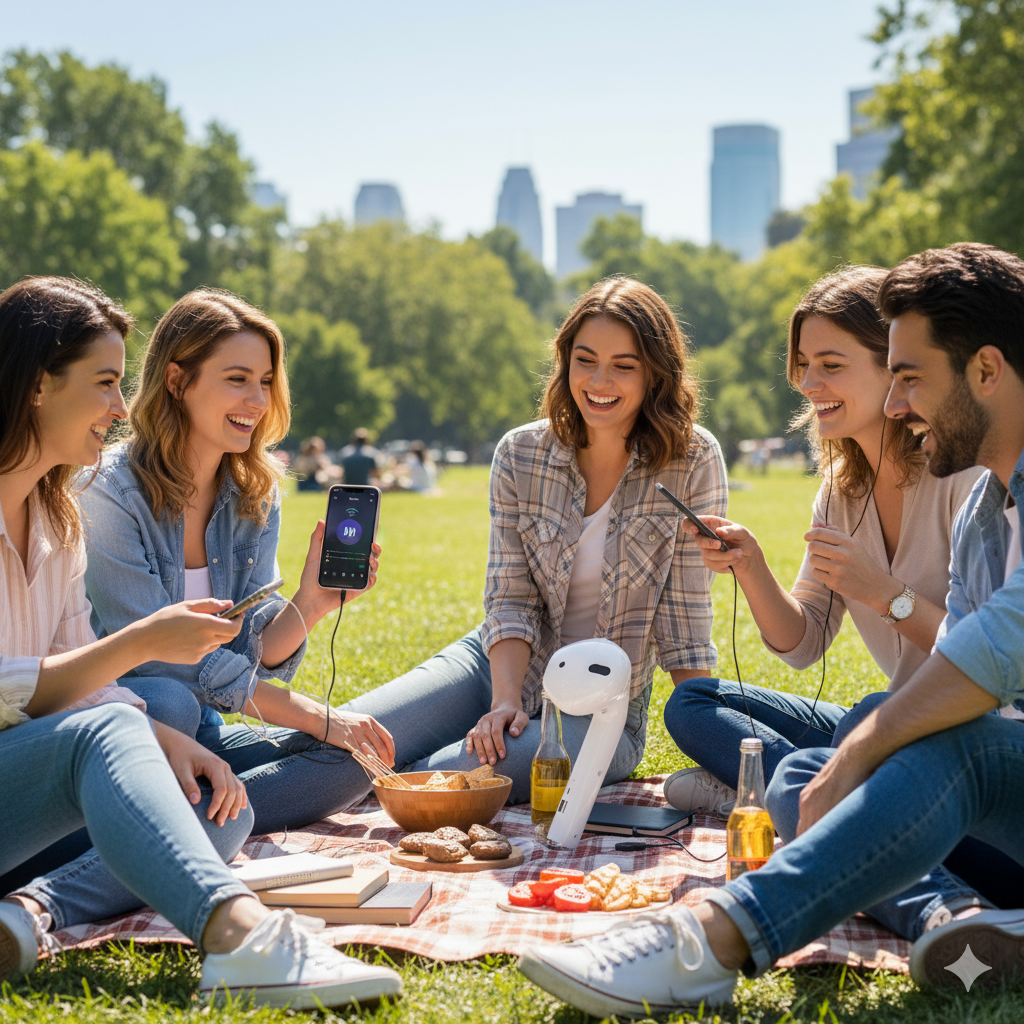 True Bluetooth Wireless Speakers - White, Pod-Style | Portable Rechargeable Speaker with FM Radio, AUX & Built-In Mic