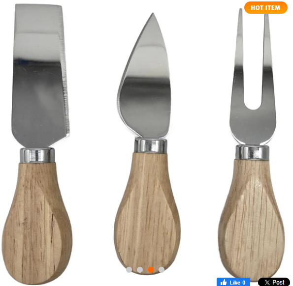 Cheese Server Board with Accessories Set – 13" x 7.5" Wooden Cheese Platter with 3 Stainless Steel Tools for Entertaining, Wine & Cheese Parties