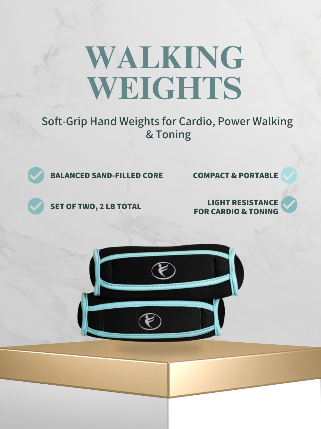 Walking Weights 2-Pack (1 lb Each) – Soft-Grip Hand Weights for Cardio, Power Walking & Toning