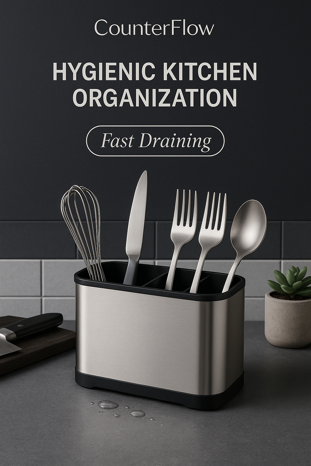 Stainless Steel Utensil Holder with Drain Holes – Cutlery Drainer/Knife & Spoon Organizer for Kitchen Counter or Sink